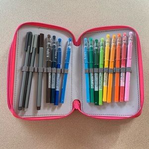 Pink zippered pencil/pen case w/ pens!